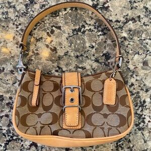 Coach Tan and Brown Signature Shoulder Bag